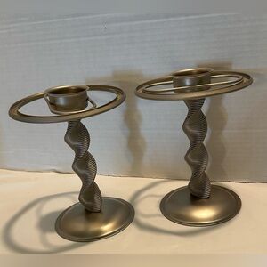 Vintage Silver Tone Twisted Spiral Stem Tealight Candle Holders